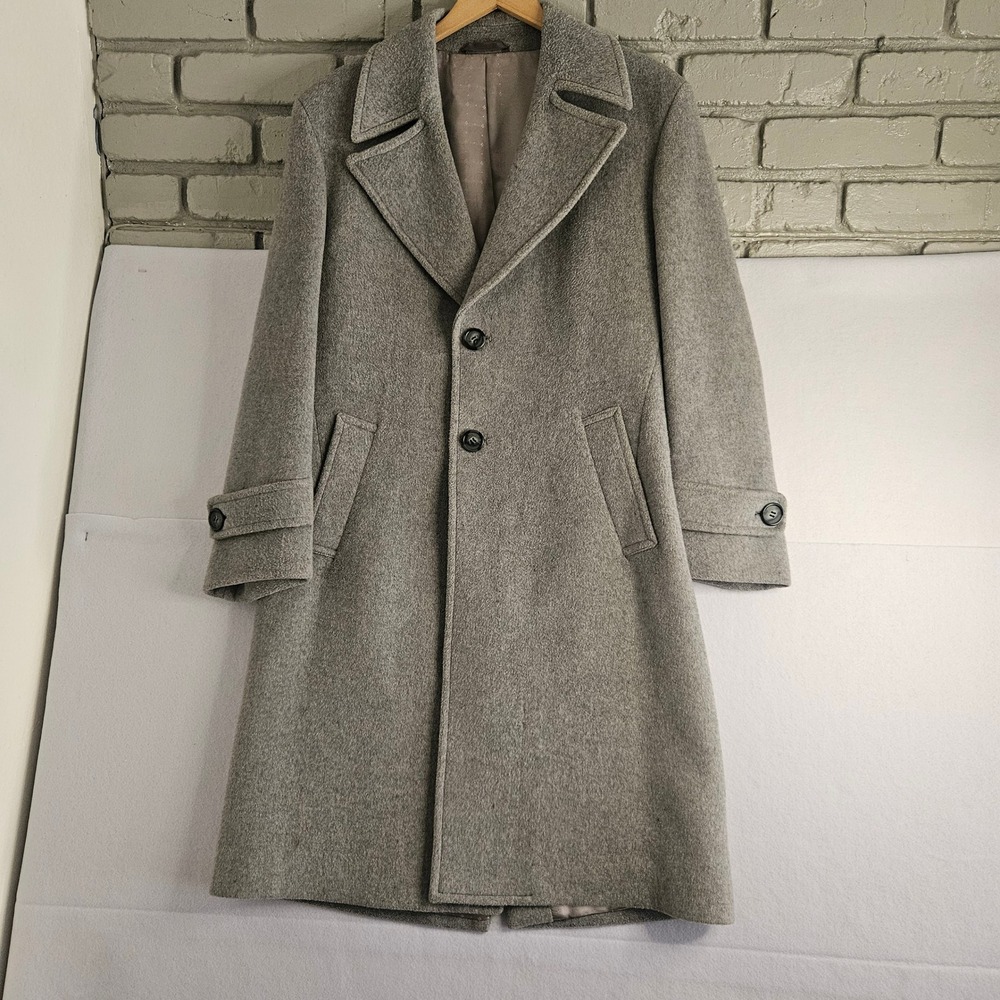 Vtg Alexandre‎ Custom Tailored England Mens Grey Wool Overcoat Milium Lining 40R